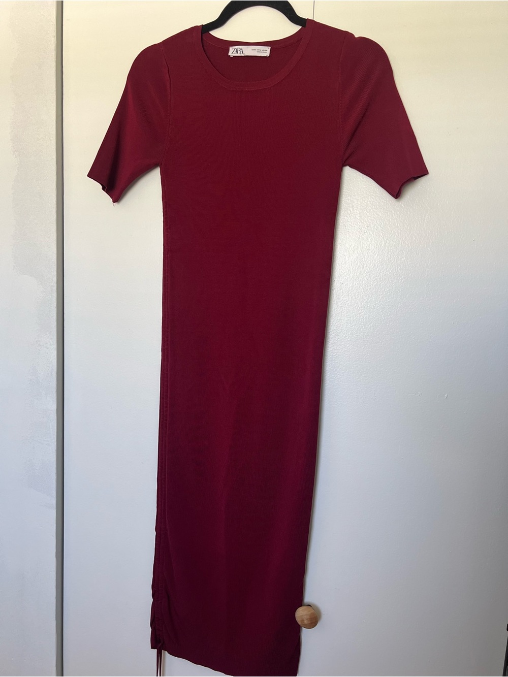Zara Wine Red Ribbed Maxi Dress